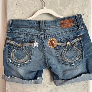 Big Star, Cowgirl patch work jean shorts